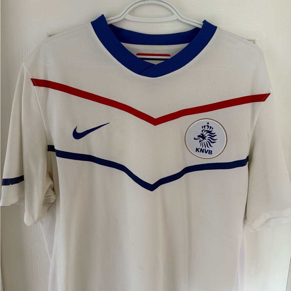 Nike White and Blue Netherlands Away KNVB Soccer Jersey